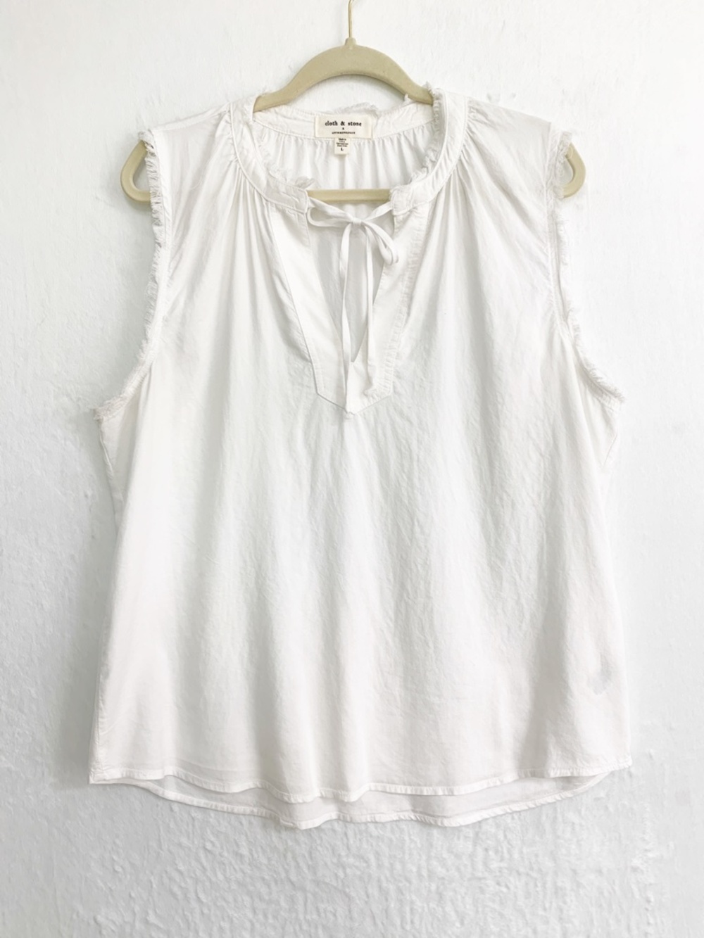 Cloth & Stone x Anthropologie Frayed Sleeve Blouse White Sz L - Picture 3 of 10
